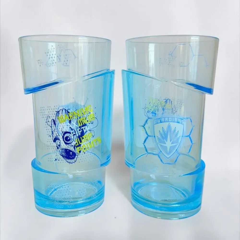 Disney Parks Marvel Guardians Galaxy Groot Rocket Blue Glass Tumblers Set of 2